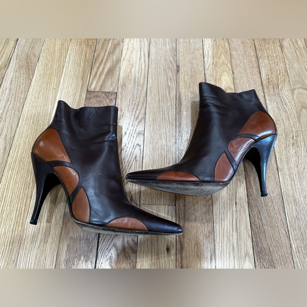 Bottega Veneta moodec Flame ankle booties brown orange heeled boot SZ 38/8 - Picture 1 of 9